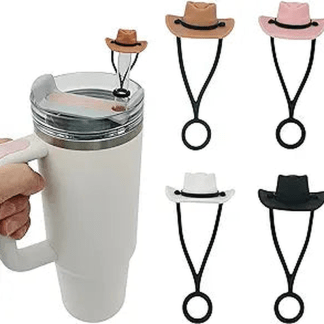 4 Pack Silicone Cowboy Hat Straw Covers Cap Compatible with Stanley Cup 30 40 Oz, Cute Funny Tumbler Straw Topper Accessories for Man & Woman Gift